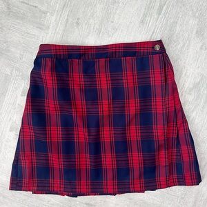 Plaid Pleated Wrap Mini Skirt- L